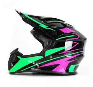 Шлем мотоциклетный кроссовый MD-911 VIRTUE (черный с зеленым и малиновым, size XS)