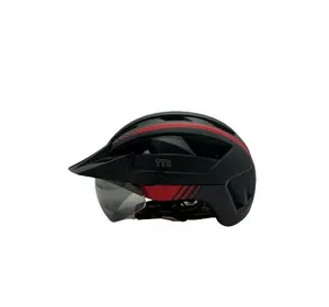 Шлем велосипедный GTS-H-050 TTG с красным габаритным фонарем, козьрьком, очками (черный с красным, size L)